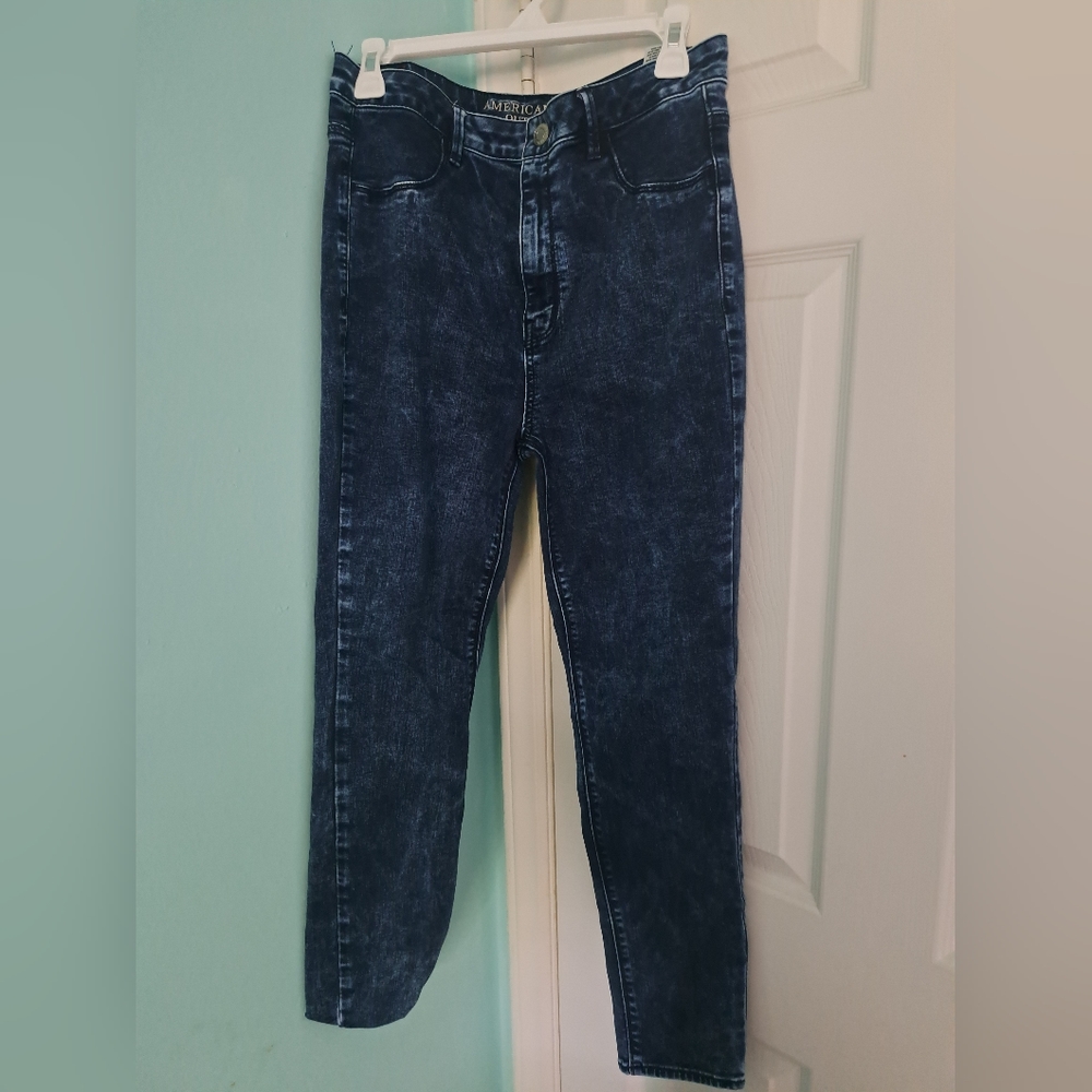 American Eagle Sky High Jegging Women Size 14 Regular Acid Wash Denim Blue Jeans